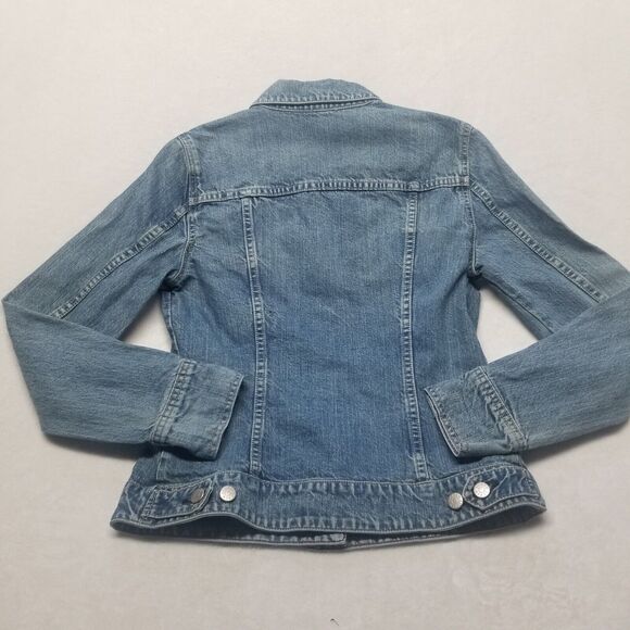J Crew Womens Small Jacket Classic Jean Distressed Blue Denim Vintage Trucker - Picture 7 of 8